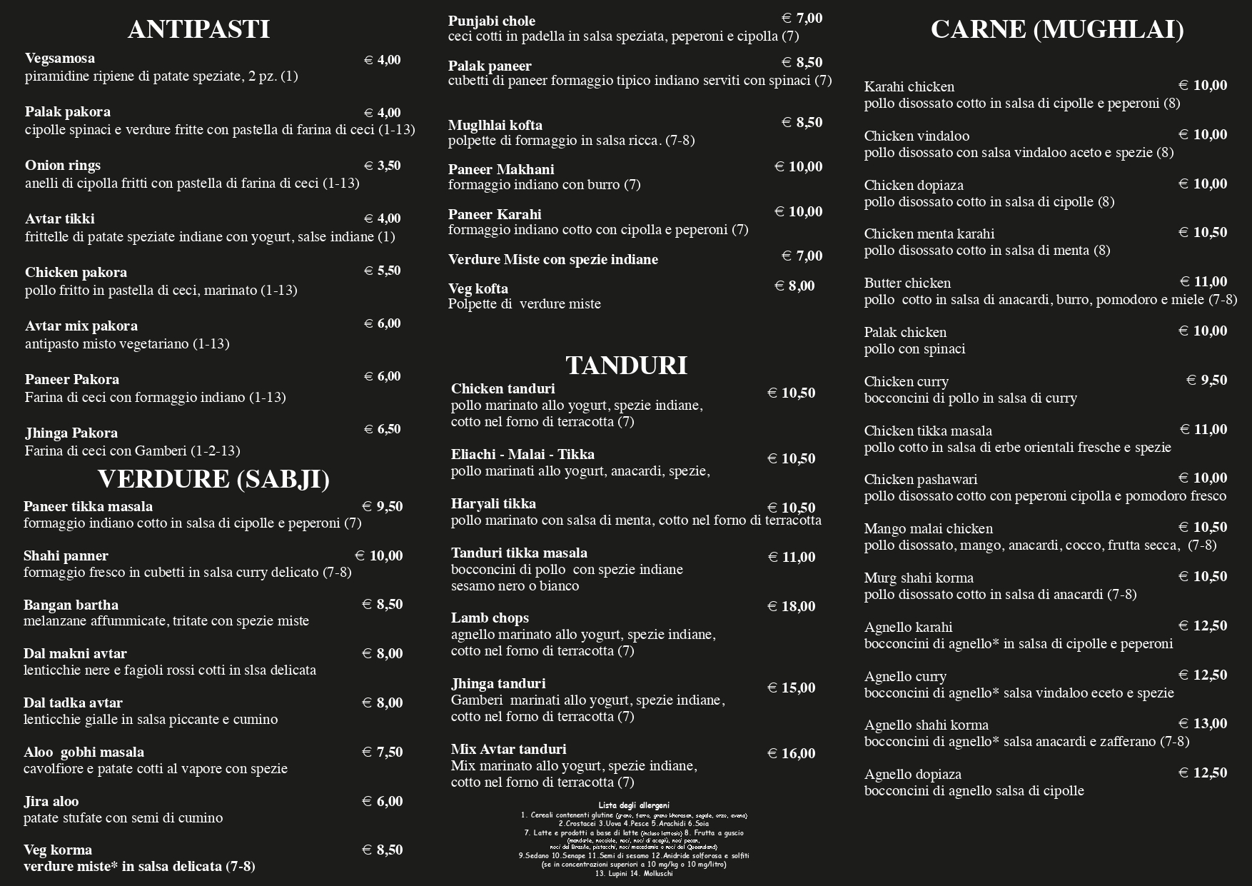 menu